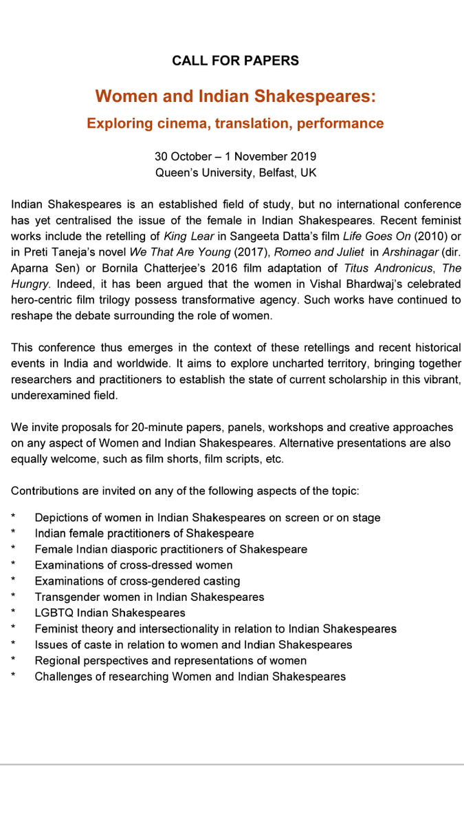 IndianShakes's tweet photo. Our web site is up! Our CFP is out! Please send in abstracts or creative proposals by 1st April. https://t.co/AZB5K5qiiR