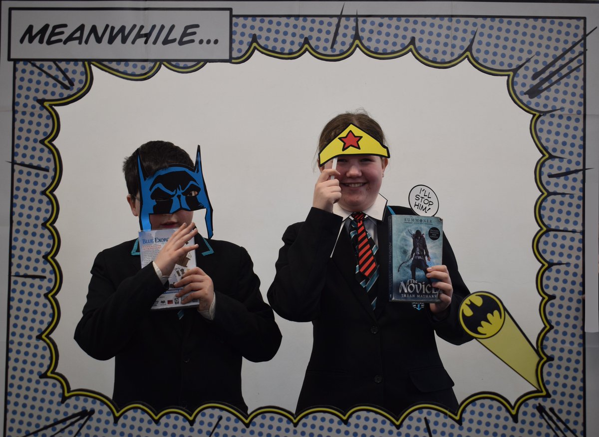 Ellis_Guilford's tweet photo. Happy World Book Day! 

Today we have various activities and competitions going off. Here you can see to Year 7 Students utilising our homemade photobooth! 

Students are photographed with one of their favourite books. What is your favourite? 

@LRCEllisG  #WorldBookDay2019 https://t.co/rQWPhjwENf