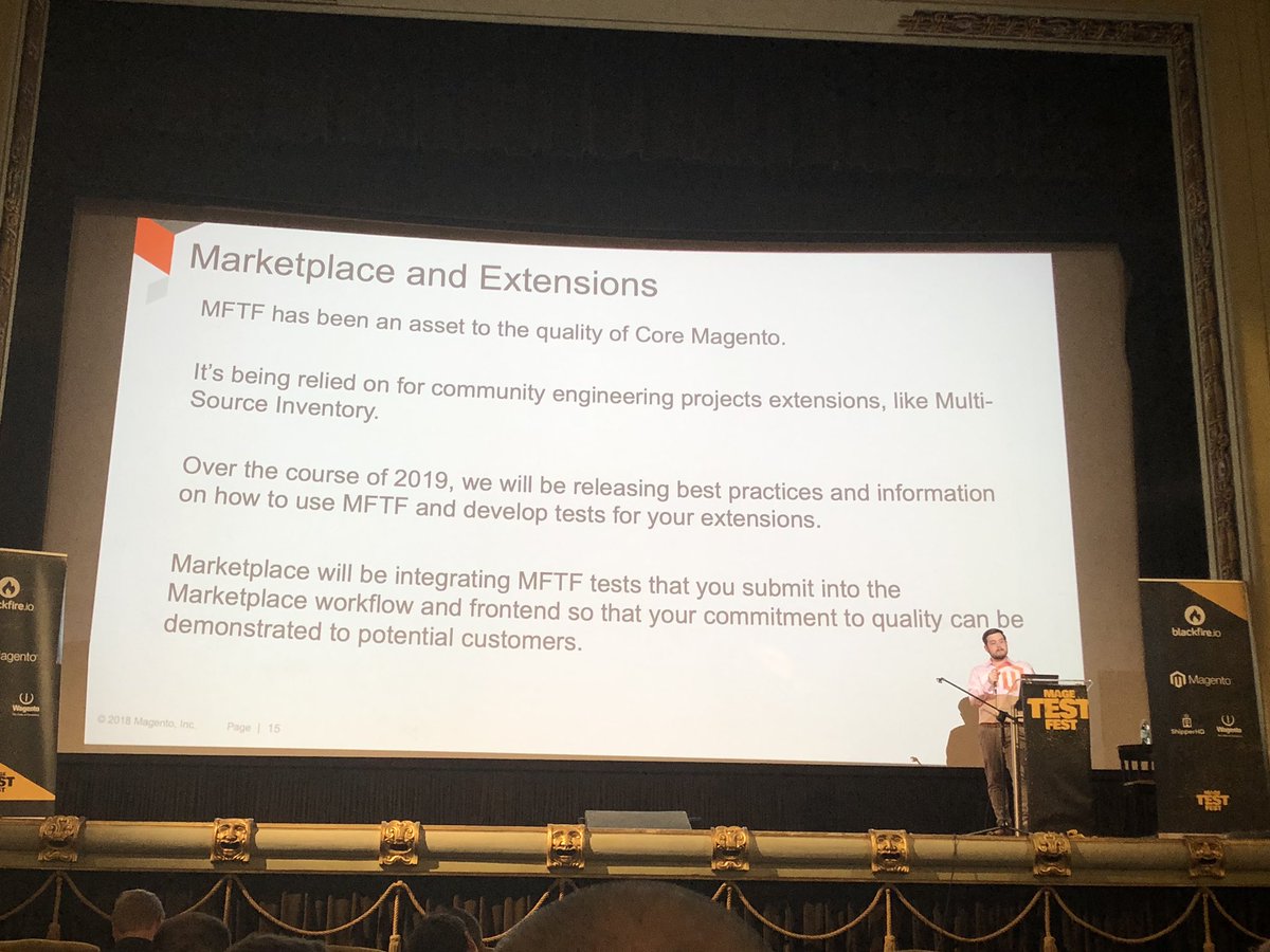 jrmenon's tweet photo. Special mention of the plan to add MFTF support for #MagentoMP extensions by @TomMagento at #MageTestFest #Magento2 https://t.co/QkLva69tna