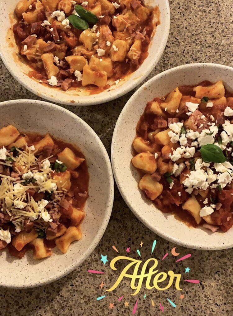 EmmaJProctor's tweet photo. Attempted homemade gnocchi! Even made the sauce from scratch. It turned out pretty good. #feelinglikeachef https://t.co/mkz9H1q0Vd