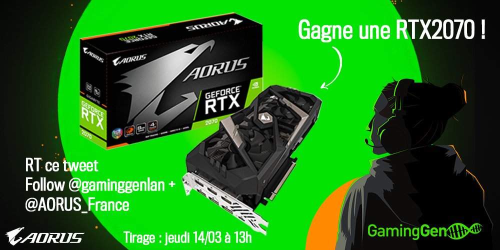 gaminggenfest's tweet photo. 💚#Concours #Giveaway: en plus d'offrir des tonnes de lots au Top3 #CSGO de la #GG7 (30-31 mars, inscriptions: https://t.co/ln8zUn4soe), #AORUS vous gâte 😍
👉 RT ce tweet et follow @gaminggenlan + @AORUS_France pour tenter de gagner une #RTX2070 🤪
👉 Tirage: jeudi 14/03, 13h 😎 https://t.co/AN3AxjpTLW