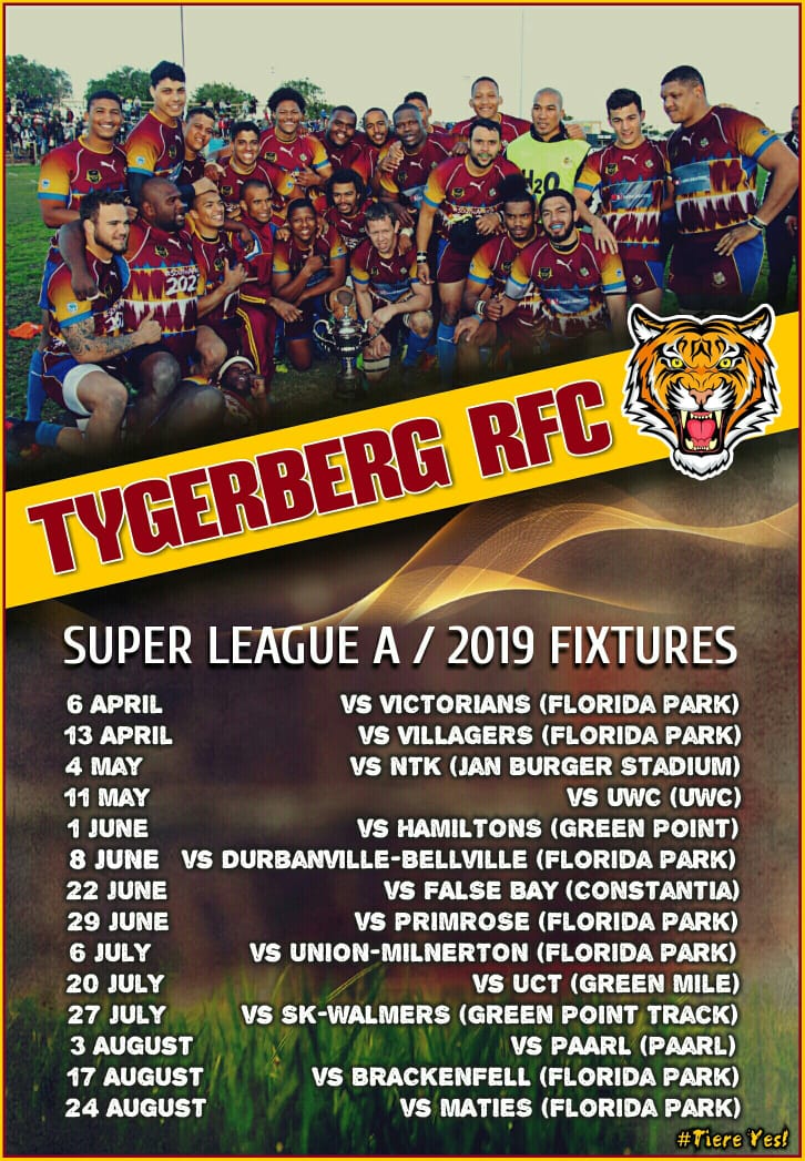 Newsflash - Tygerberg RFC - WP Club Rugby Super League A Fixtures 2019 <a href="/wpclubrugby/">WP Club Rugby</a> #WeGoAgain #WeAreTiere #TiereYes