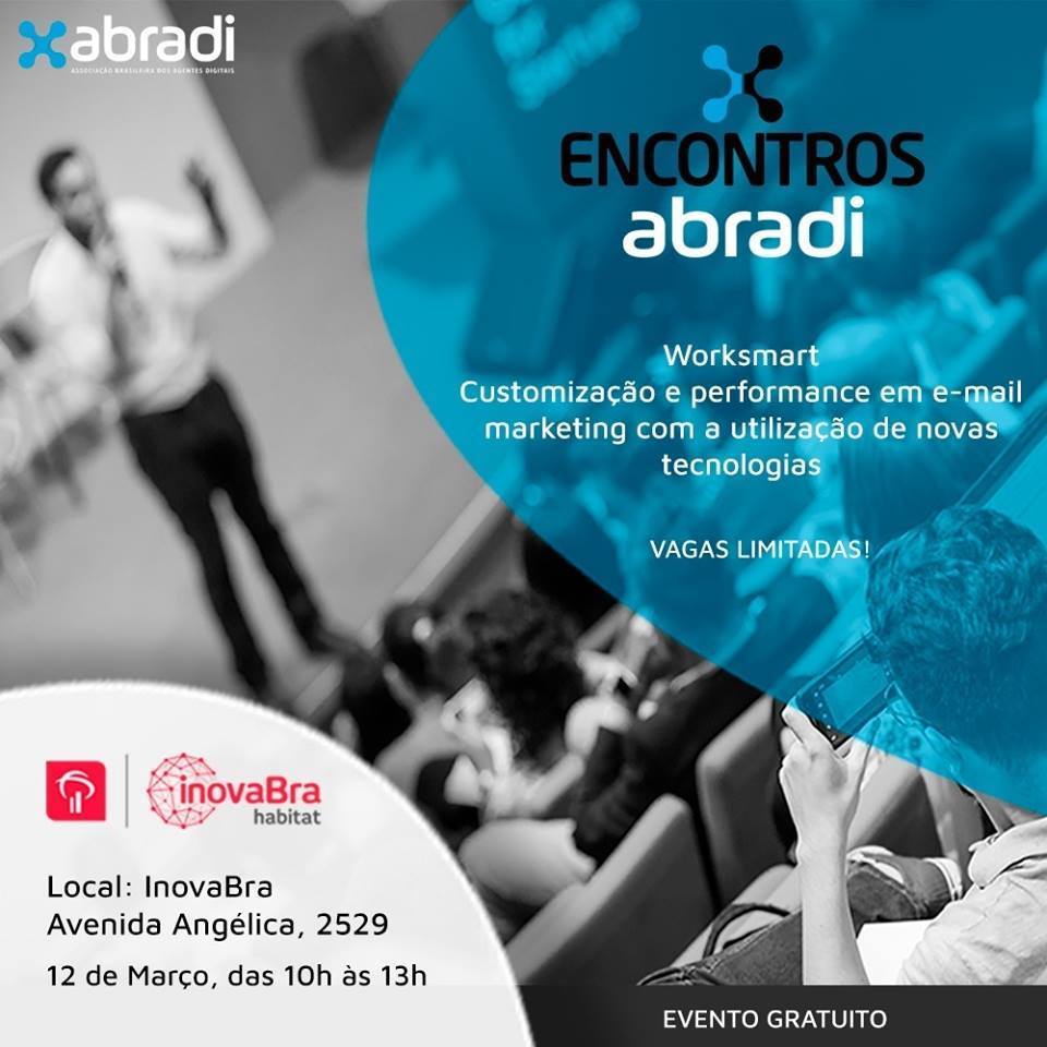 abradigo's tweet photo. Encontros ABRADi - Worksmart: Customização e Performance em e-mail marketing com a utilização de novas tecnologias.
Vagas limitadas, garata a sua! https://t.co/1uuuPlyQwq
#abradi #associacao #associados #worksmart #encontrosabradi https://t.co/X4wDNMZmrC