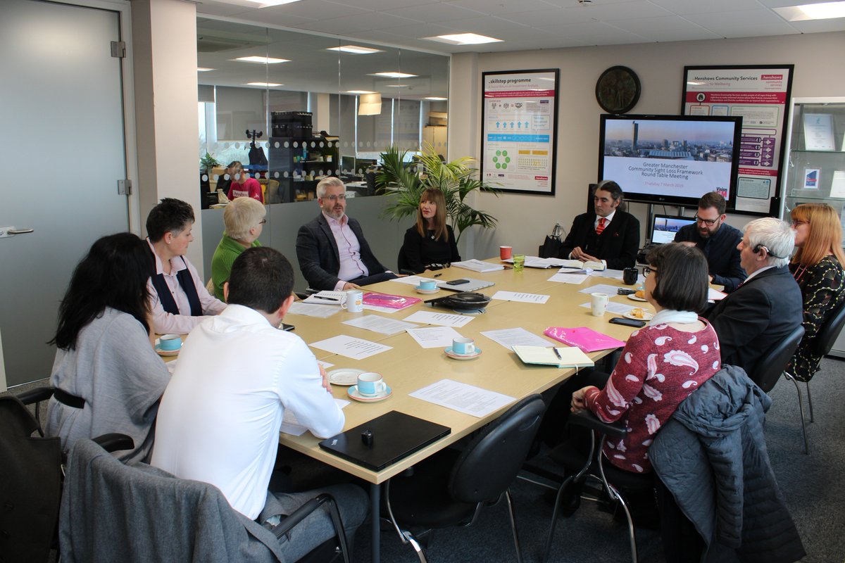 Henshaws's tweet photo. We were delighted to welcome representatives from @VisionUKGB, @RNIB, @ManchesterREH @BuryBlindSoc, @MacularSociety, @BlindVeterans and @GM_HSC here at the Henshaws offices today to discuss #GMVIframework #visiongreatermanchester #GMtogether https://t.co/OMAlmUYn8k