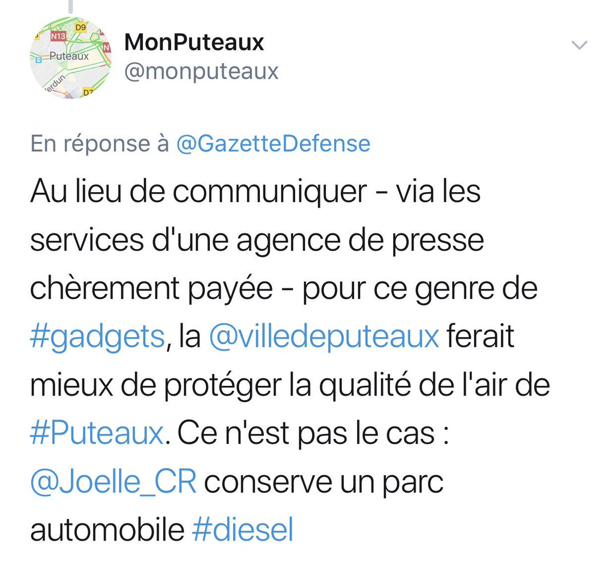 Le roi de la fake news, <a href="/grebert/">Christophe Grébert 🚴‍♀️</a>, a encore frappé !

- aucune agence de presse payée pour que <a href="/GazetteDefense/">La Gazette de la Défense</a> parle du passage piéton 3D (respect du professionnalisme de ses collègues)

- <a href="/villedeputeaux/">Ville de Puteaux</a> renouvelle son parc automobile avec des véhicules 100% électriques

#Puteaux