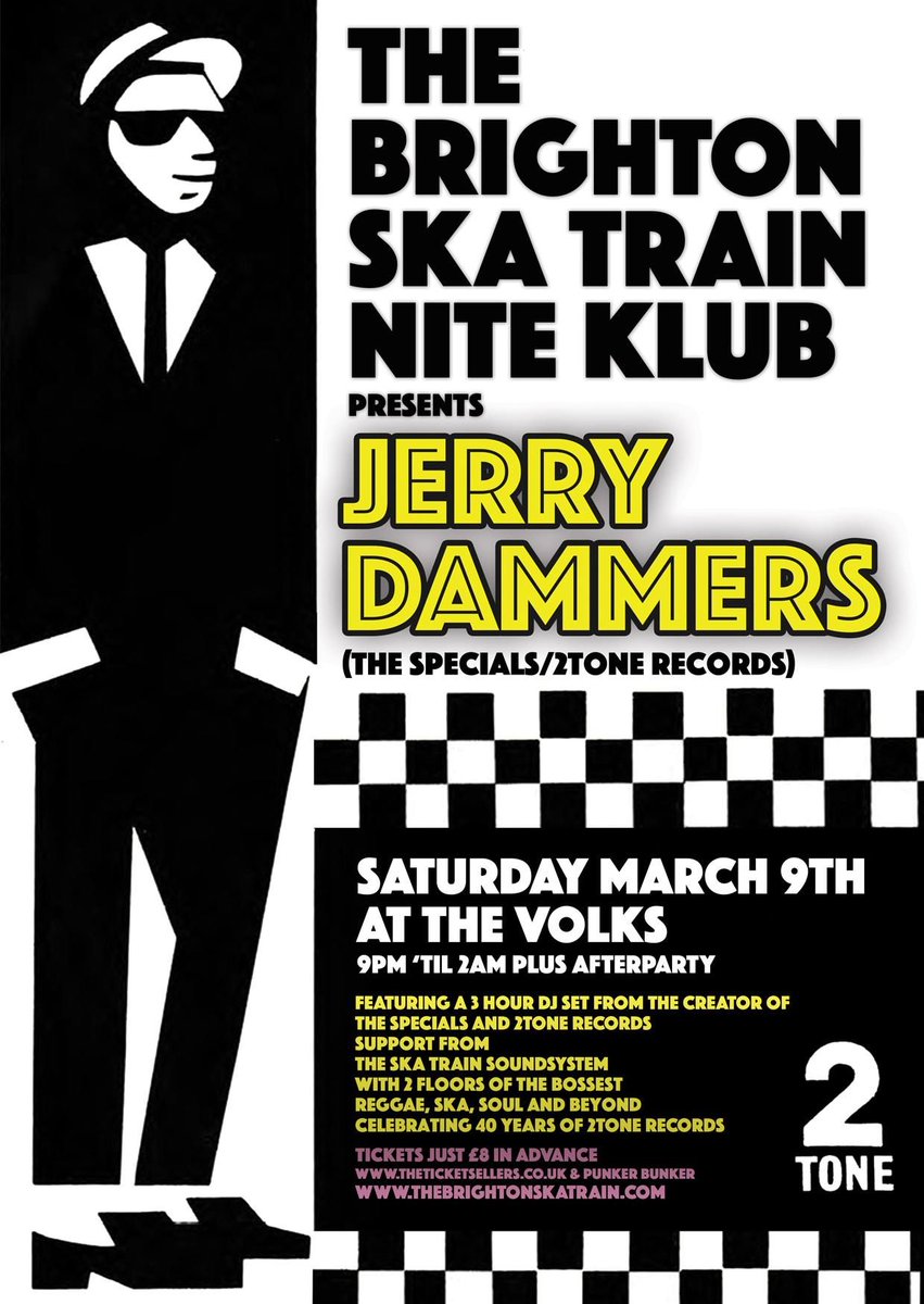 BtnSkaTrain's tweet photo. This #weekend ~ it's a special #ska celebration on #Saturdaynight @VolksClubandBar | #2Tone creator #JerryDammers + guest DJs join The #Brighton Ska Train for an unmissable night of boss #reggae sounds &amp; more! #Nightlife #Clubnights | INFO/TIX >> https://t.co/22kji757ua https://t.co/d4DygK8IbH