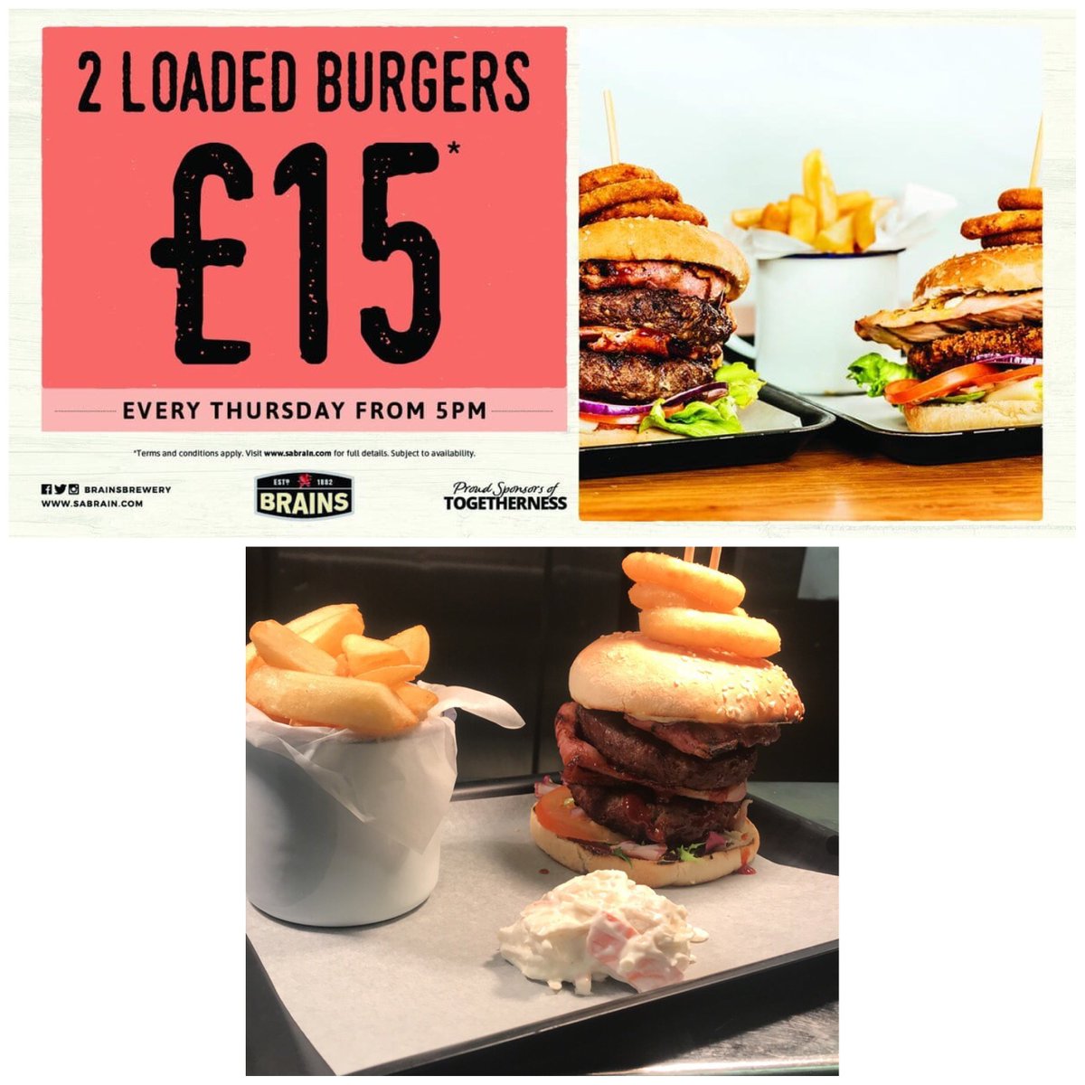Come and join us from 5pm tonight for our burger night..🍔
 2 loaded burgers for only £15.. includes our beast burger😋
#crossinn #burgernight