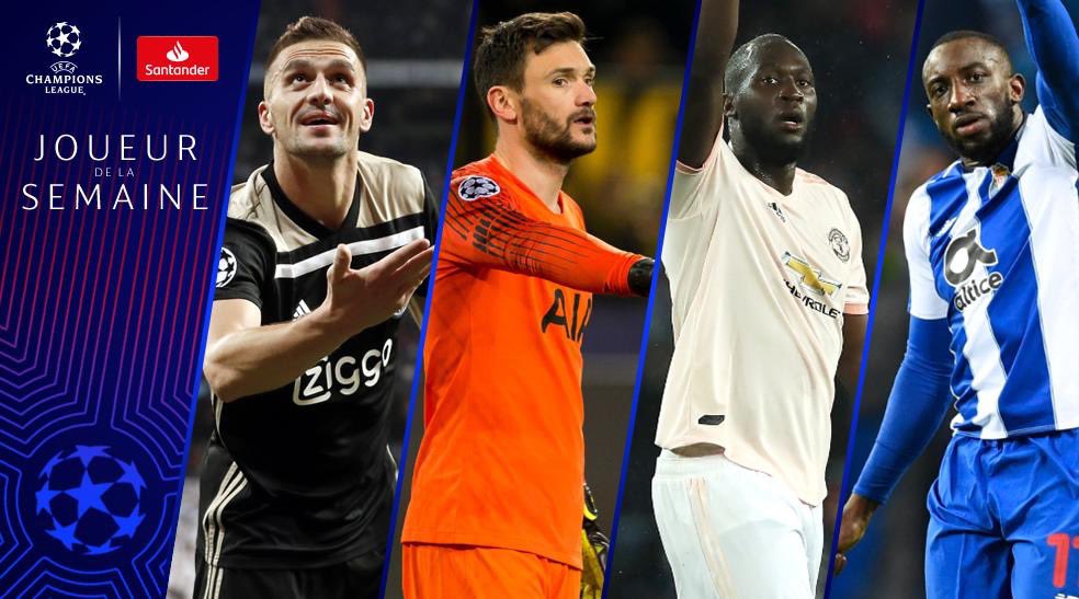 Footballogue's tweet photo. [#LDC🏆] 🔴OFFICIEL !

Les joueurs nommés pour le titre de joueur de la semaine en Champions League

🇷🇸 Dušan Tadić 
🇫🇷 Hugo Lloris 
🇧🇪 Romelu Lukaku 
🇲🇱 Moussa Marega https://t.co/DGtTb3yYnn