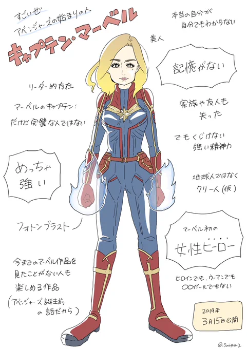 3月15日公開の『キャプテン・マーベル』のイラスト描きました〜〜!!!!!!
強い女性"ヒーロー"の映画!!!
マーベルシリーズを今まで観たことない人も楽しめる作品なので、これを機にどうですか!!!!!!!!!

#キャプテンマーベルに期待しかない 