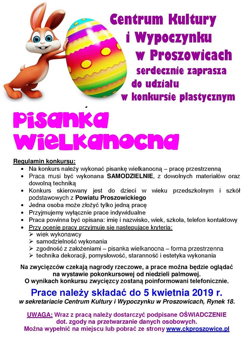 ProszowiceGiM's tweet photo. Konkurs plastyczny w #CKiW #Proszowice.
 Zapraszamy do udziału!
#Wielkanoc #konkurs #pisankawielkanocna https://t.co/1aaWrZU0bV