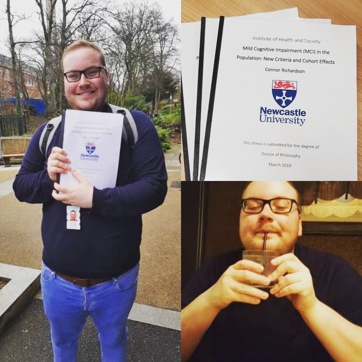 Three years and my thesis is finally submitted, now I'm ready for a drink and the best night's sleep in a while! And then onto new exciting research! 

@alzheimerssoc @NCLAgeing @NclUni_IHS #demenita #mildcognitiveimpairment #Alzheimers #PhDchat #phdlife #PhD