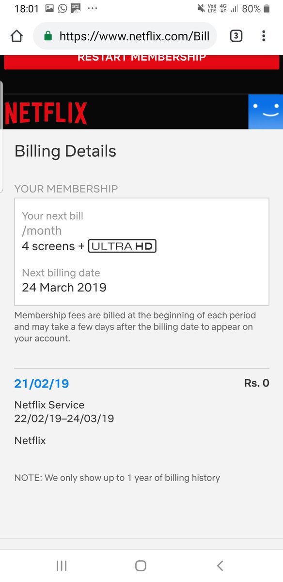 iamlokit's tweet photo. @NetflixIndia why i am getting this msg.. but as per my account my trail period is till 23rd march.. can u please help me with this? https://t.co/1yCjtif6dY