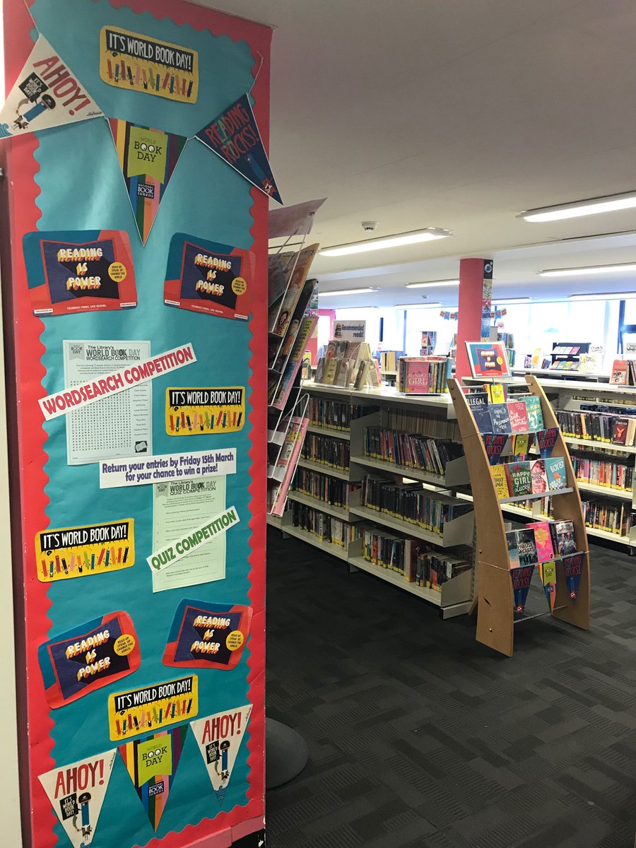 PMSchoolLib's tweet photo. Happy World Book Day everyone! The Library is running a wordsearch competition and a quiz competition. Come and collect an entry sheet. Closing date for both is Friday 15th March! #WorldBookDay #WBD19 #ReadingIsPower https://t.co/z3xXLSIIH5