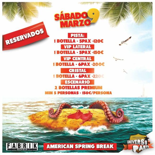 fabrikdiscoteca's tweet photo. Todavía disponibles en el 902930322 los reservados para el sábado 9 de marzo, bailamos en #Universiparty con #AmericanSpringBreak ❤️ https://t.co/k04njnDJtA