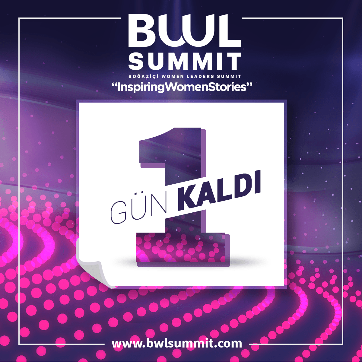 Bu yıl 2.si  "İlham Veren Hikayeler" temasıyla gerçekleşecek olan Boğaziçi Women Leaders Summit'e 1 gün kaldı.Program için 2019.bwlsummit.com  web sitemizi ziyaret edebilirsiniz. #ilhamverenhikayeler