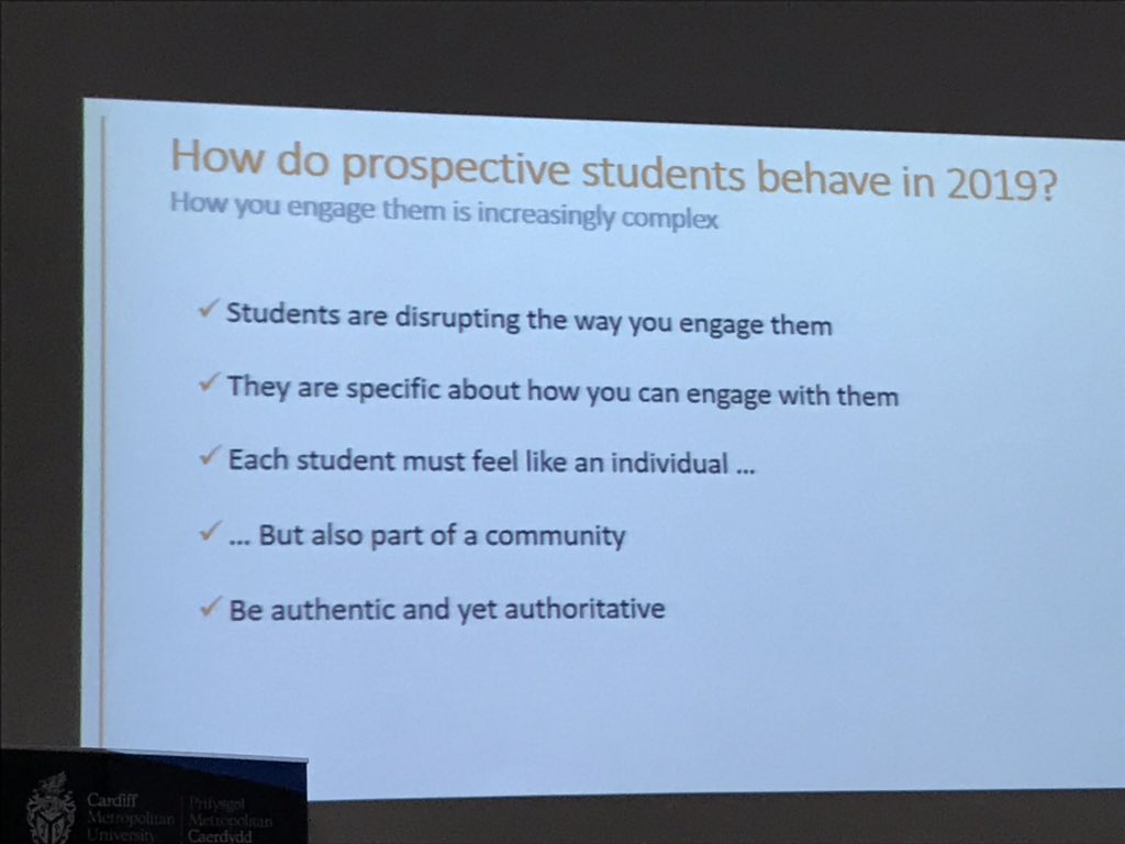 drnicolabolton's tweet photo. Excellent insights into prospective student engagement #CMetPartnerConference @CardiffMetSU @CardiffMetCSSHS https://t.co/RJ9sGrWwXx