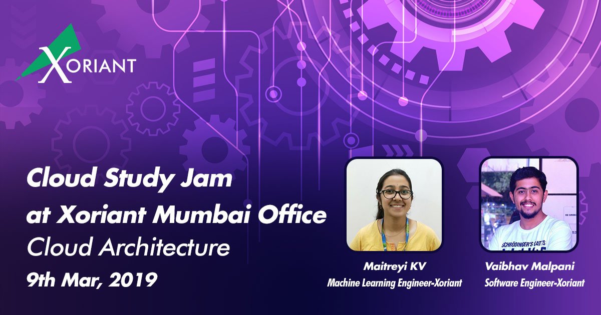 Xoriant's tweet photo. Xoriant employees Vaibhav @VbV_vaibhav & Maitreyi Kv will speak about โWeb App Deployment on Cloudโ during the second track of the Cloud Study Jam Event hosted by Google Cloud Developer Community at Xoriant Mumbai facility. #studyevent #googleclouddeveloper #developercommunity https://t.co/vjZ9WMtx0M