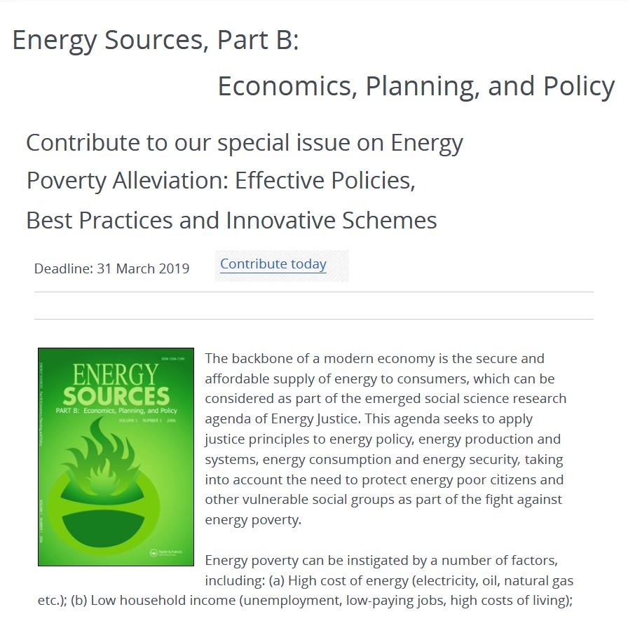 Smart solutions related to energy can work on #energypoverty issues in the smart districts. Have any lessons to share on this ? Contribute to the special issue of Energy Sources with best practices &amp; tools to monitor and improve energy poverty related issues.