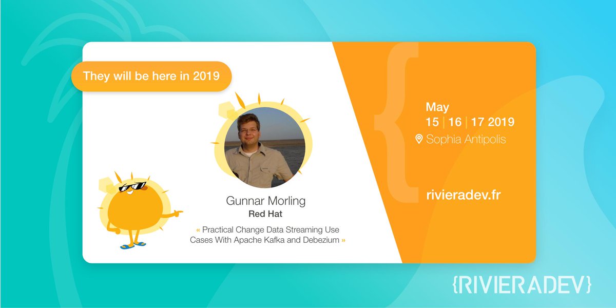 RivieraDEV's tweet photo. We are delighted to have @gunnarmorling as a speaker this year at #RivieraDEV #JUDCon
🎙 Practical Change Data Streaming Use Cases With Apache Kafka and Debezium
#SophiaAntipolis ☀️🌴 https://t.co/XLOB71Gh1K