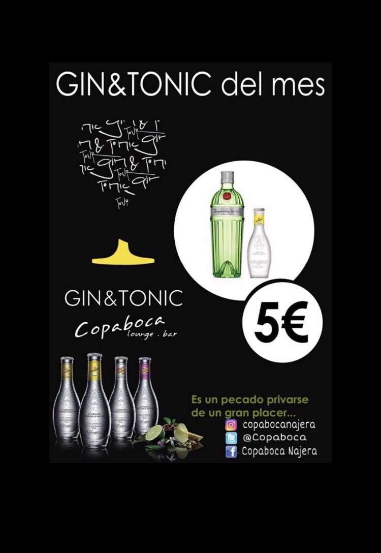 copaboca's tweet photo. Tenemos buenas noticias para los amantes del Gin&amp;Tonic,vuelve nuestra promoción del Gin&amp;tónic del mes.
https://t.co/DTKz0W3mVK @Schweppes_ES @TanqueraySpain 
#gin #ginandtonic #copaboca #najera #larioja #findesemana #tanqueraygin #tanquerayten #tonica #tonicaschweppes #schweppes https://t.co/xrSlbeNC5t
