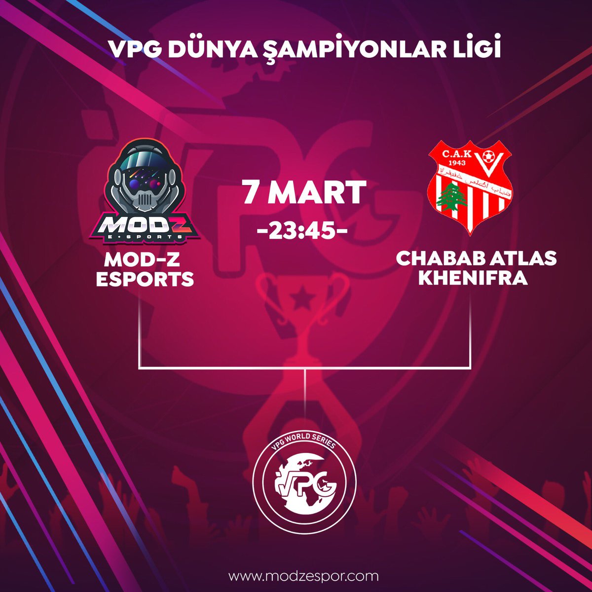 esportsmodz's tweet image. VPG Dünya Şampiyonlar Ligi'nde bugünkü rakibimiz Chakab Atlas Khenifra!

Efsane golleri kaçırmamak için 23.45'te hazır ol!

#modzespor #gomodzgo #modz #espor #fifa #vpgworldseries