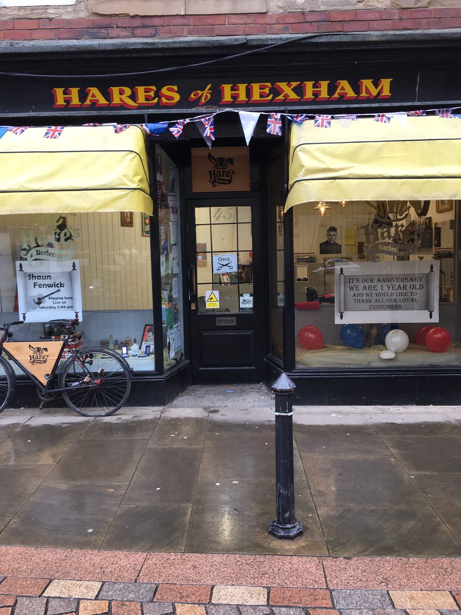 After an absolute amazing maiden year in opening up hares barbers in Hexham , we are proud to celebrate our first anniversary with a bit of a do on sat9/3/19 with balloons banners and refreshments, also a fantastic acoustic vocalist called Shaun fenwick who be appearing 2-4 pm .