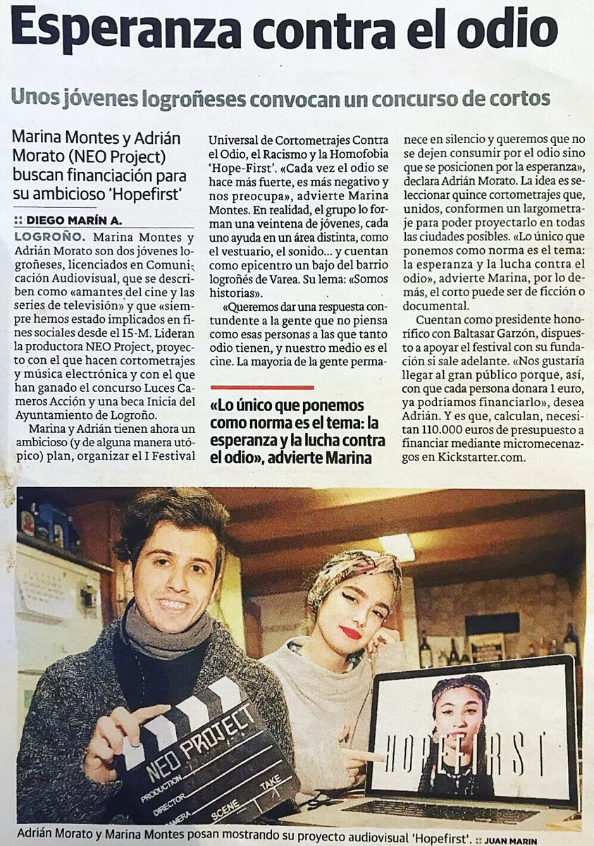 kabemayor's tweet image. #HopeFirst Festival Universal de Cortometrajes, contra el odio, el racismo, la homofobia y la intolerancia. ¿America first? HOPE FIRST kickstarter.com/projects/38850…