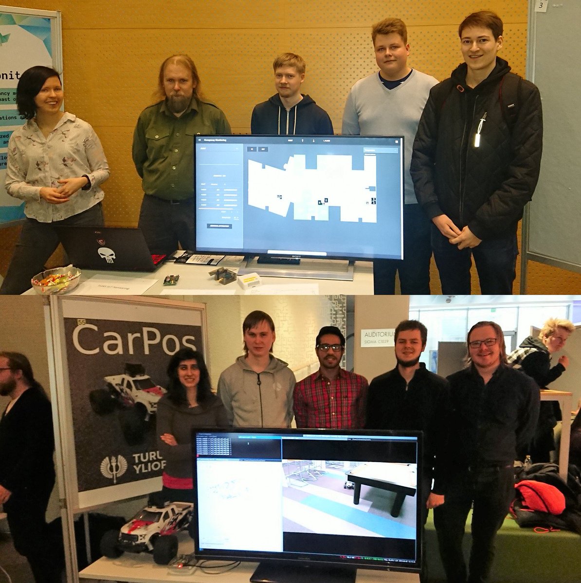 tapanitalvitie's tweet image. 2 marvelous student teams in #TurkuICTWeek! Vote @Noccela engineers to victory at stands 17&55! Team 55 has RC cars locating each others+mesh network while team 17 has smart office conference room availability system. So proud of you! Way to go Oskar,Riku,Sakari&co! #TechTurkuAI