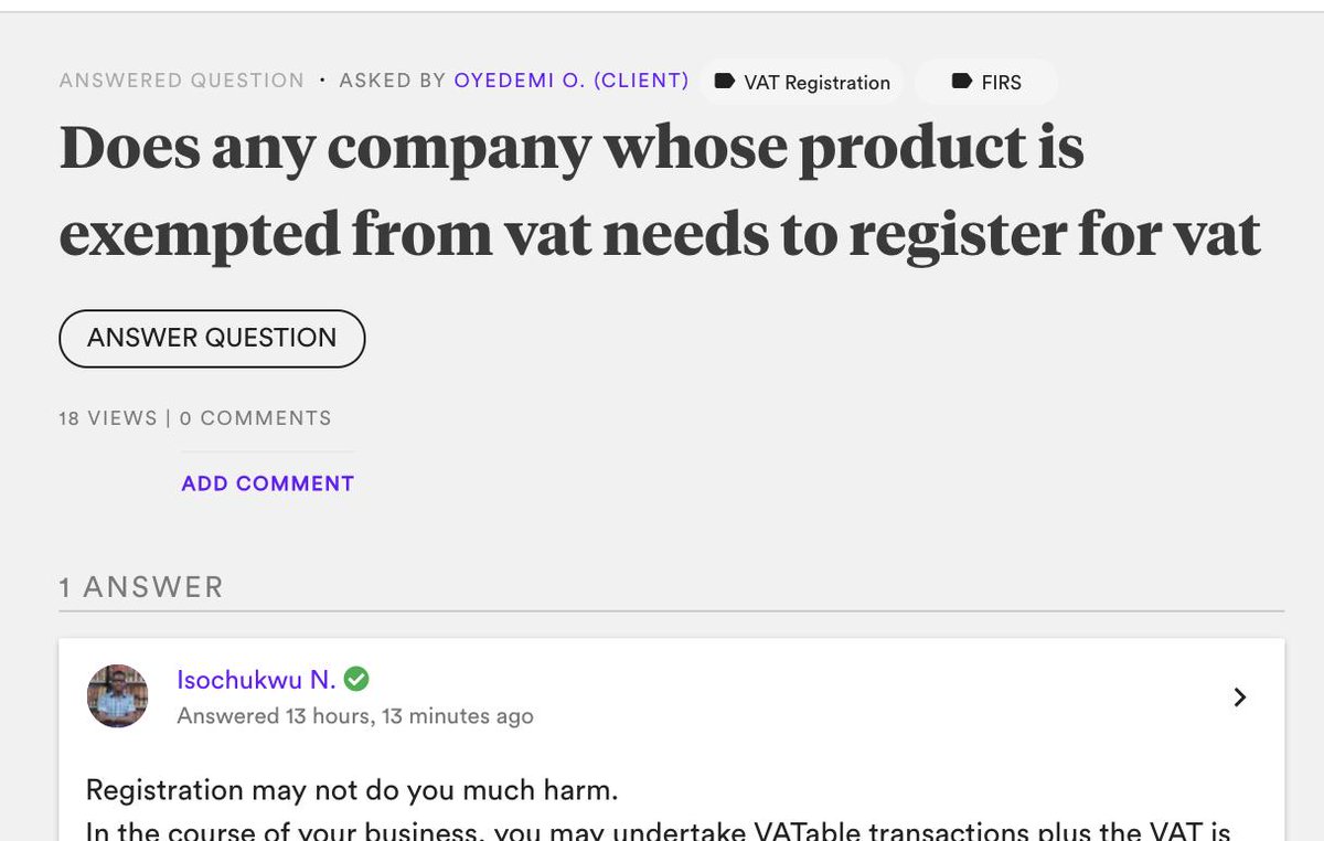 legalformsng's tweet photo. "Does a company whose product is exempted from vat need to register for vat?"
answered by verified lawyer @ViteSolutions
#LFQA #LFblog #MSMEThursdayWithDipo @firsnigeria https://t.co/pzSEsmLDCm https://t.co/J7pB9t5kaM