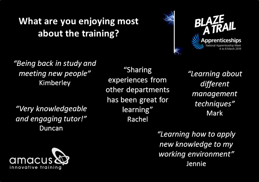 AmacusLimited's tweet image. We&apos;ve loved being part of #NAW2019 and hearing from your apprenticeship delegates how they are benefiting from the programme! Here are some comments on their best bits so far...#BlazeATrail #traindevelopsucceed