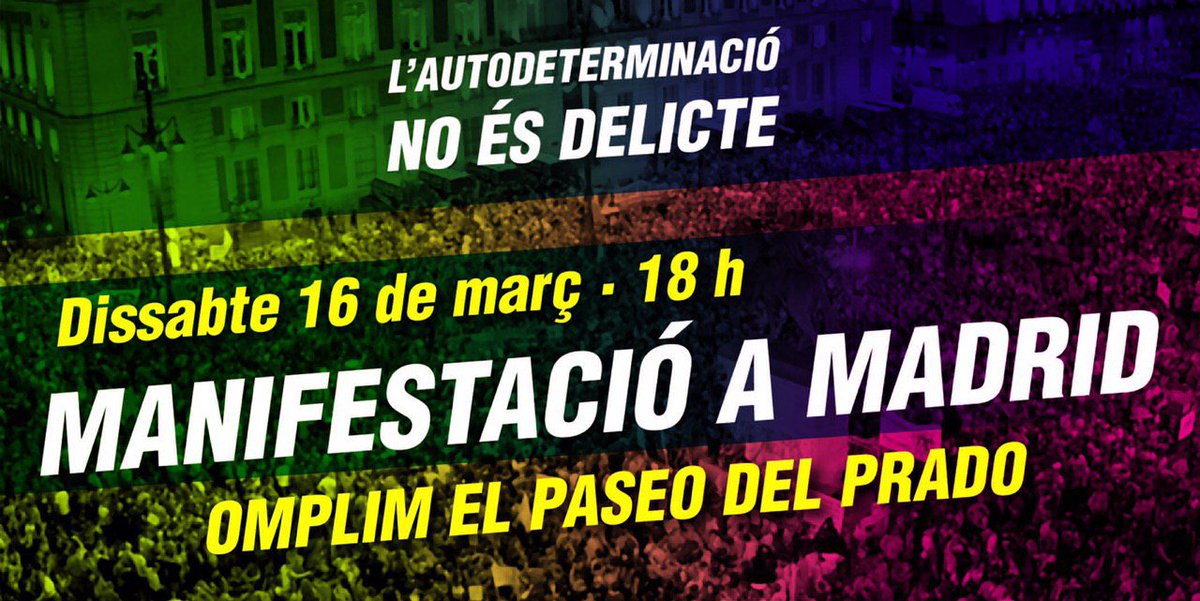 assemblea's tweet photo. ⬛️⬜️Atenció: ja us podem anunciar la ubicació definitiva de la manifestació del 16-M a Madrid!

📍 Omplim el Paseo del Prado

🚌Ja hi ha centenars d'autocars plens. Contacta amb la teva territorial i reserva plaça! Hi hem de ser tots💪

#Makeamove #AutodeterminacióNoÉsDelicte https://t.co/jJKMfo8pnM