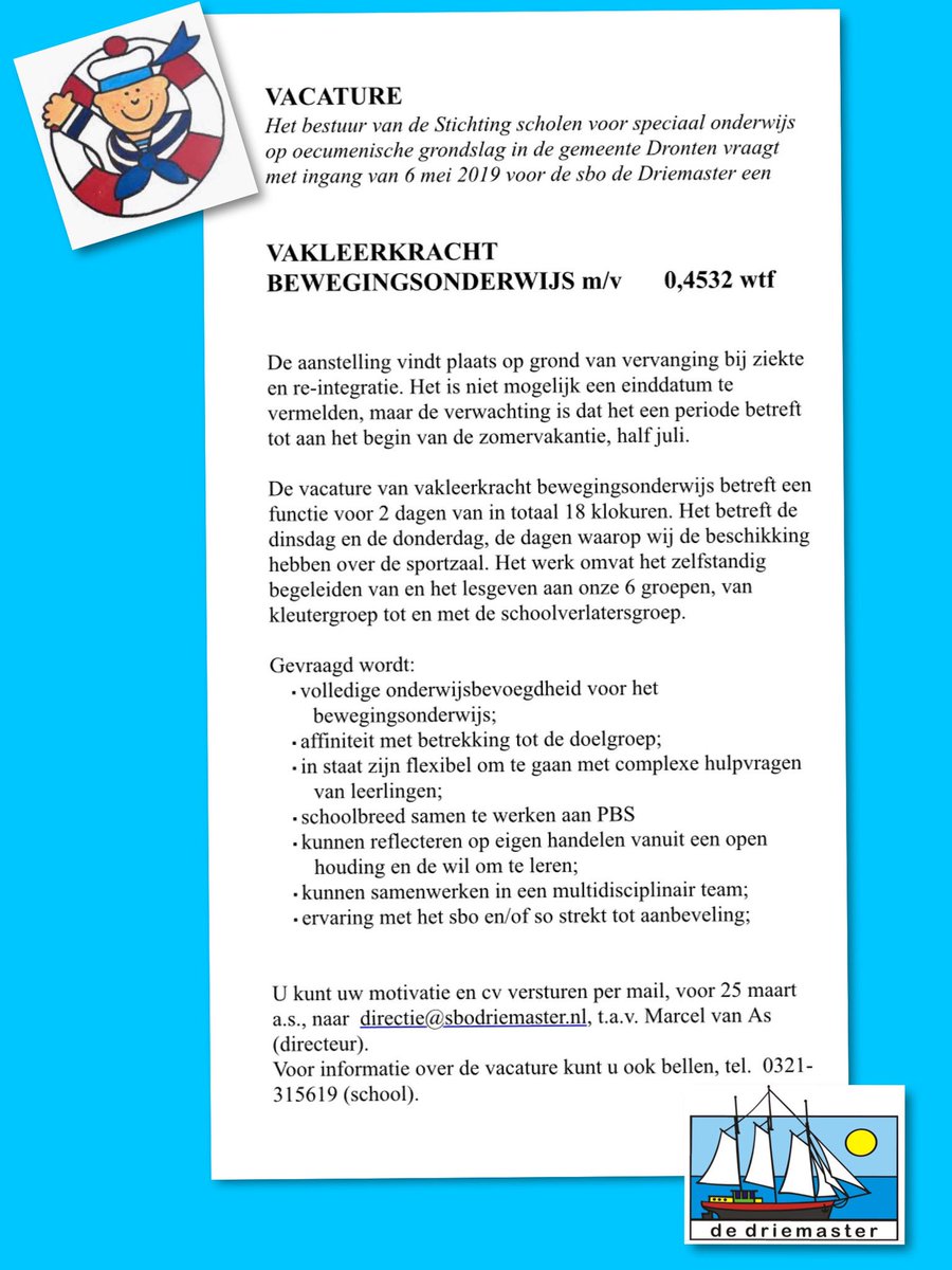 Wie komt ons team versterken. ( vakleerkracht bewegingsonderwijs)