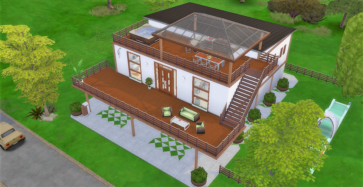 simmarybelle's tweet photo. THE SUMMER HOME 🏞️ PART 1!
My first shared creation - a beautiful summer home, fitted for a family of 4. 3 bedrooms, 2 bathrooms, garage and an open terrace with a wonderful view. | OriginID: maryinesd
.
#sims4build #simsarchitecture #sims4house #nocc #familyhouse #summer https://t.co/qEtCmazHTA