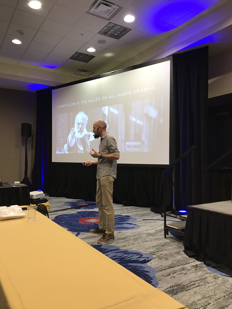 girlinspacepod's tweet image. &quot;Confusion is the killer of all audio dramas.&quot; - @waylandprod #podcasting #audiodrama #pme19