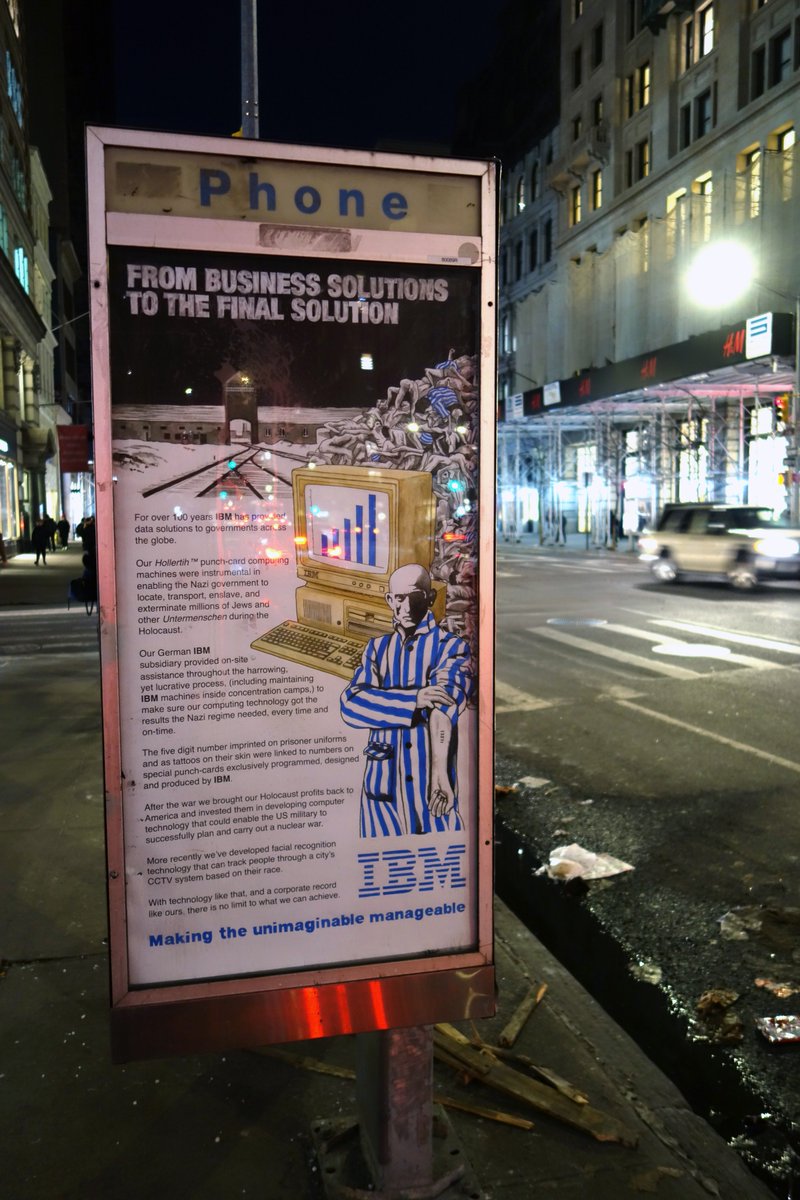 A poster I designed about IBM's direct role in the Holocaust has gone up  across New York, inc opposite the headquarters of IBM North America. #IBM, image size:800x1200