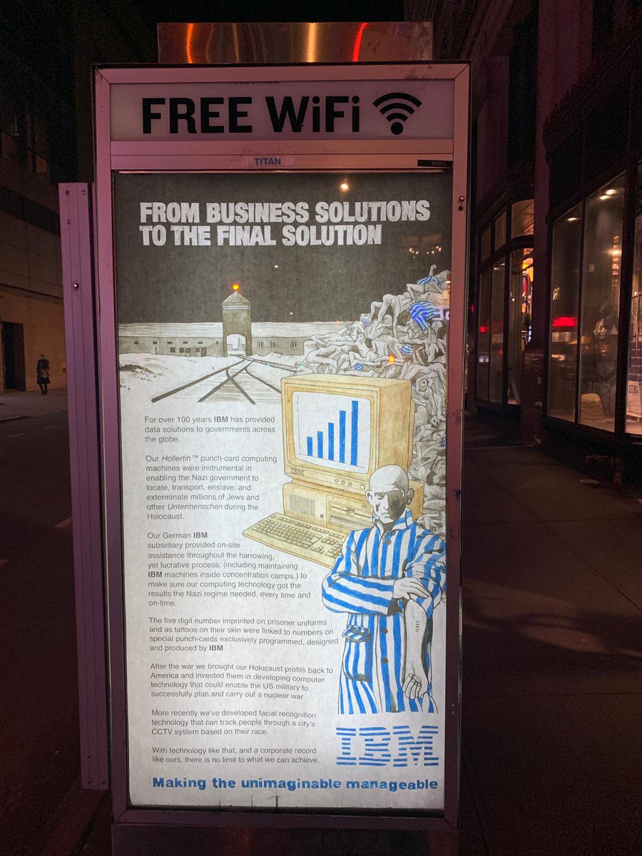 A poster I designed about IBM's direct role in the Holocaust has gone up  across New York, inc opposite the headquarters of IBM North America. #IBM, image size:900x1200