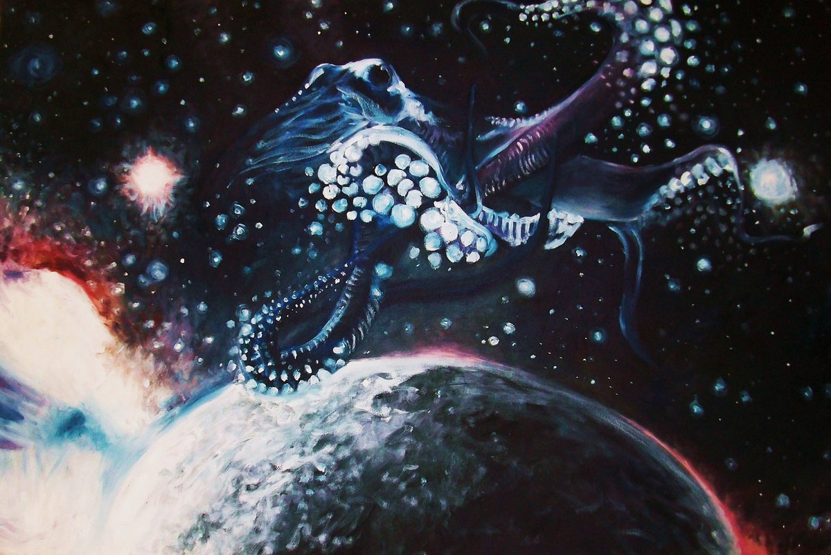 JonMerchant21's tweet image. Are they in space? Underwater? Who knows. 

Throwback to some of my earliest oil paintings. The idea was to have them link together. 🤷‍♂️

#oilpainting #underwater #deepseacreatures #lionfish #octopus #dailyart