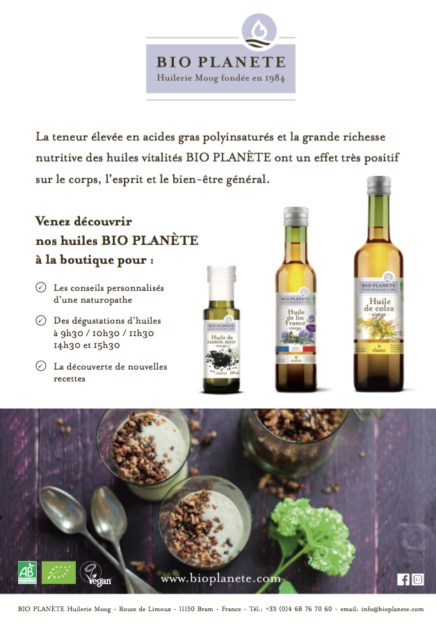 NaturAude's tweet photo. RDV chez Bio Planète à Bram (11) le Mercredi 13 Mars pour une (re)découverte et dégustation d'huiles végétales superaliments! https://t.co/aO1465I7ji