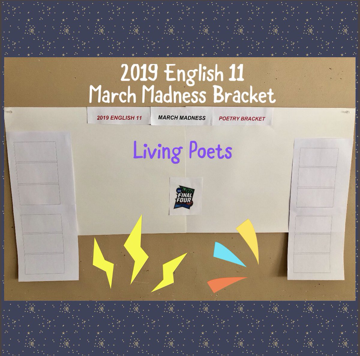 newyork3012's tweet photo. I’ve been creating a 2019 high school English ‘March Madness Poetry’ bracket focusing exclusively on living poets. My Ss will choose poems from @PoetryFound, analyze them, make real world connections &amp; we will vote every week on which poems ‘advance’ to the finals.💯 @ncte https://t.co/jJtmBD0Saj