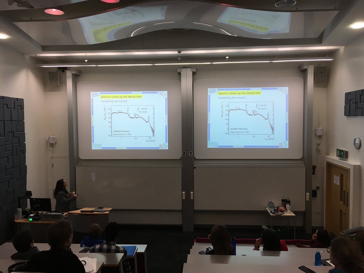 teppeikatori's tweet photo. "This is called 'M', not because of Marcella..." Dr Marcella's explanation of invariant mass from @ATLASexperiment @CERN for #InternationalWomensDay special talk @BonaMarcella https://t.co/j3MZak03Jn