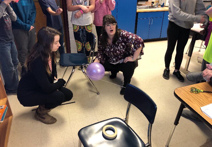 Missouri S & T students helped some 5th graders create balloon rockets! #STEMlessons #MinerPride