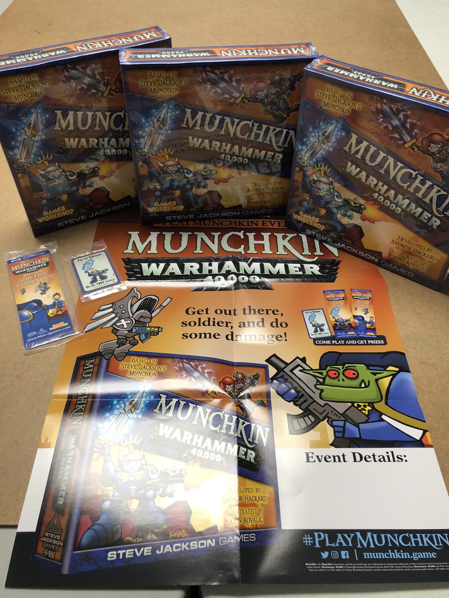 So excited for this one! Stab your buddy in the 41st Millenium. Join us Saturday at 5 pm for a special launch event! Free promo card and bookmark for participants. #PlayMunchkin <a href="/SJGames/">Steve Jackson Games</a>