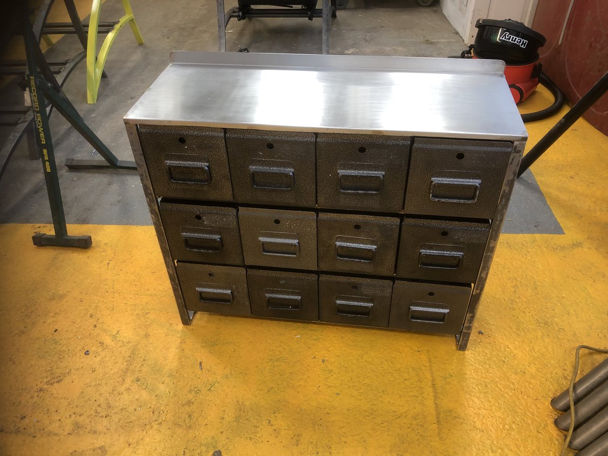 What do you do with 12 old cash boxies &amp; 1 old stainless steel shelf? Up cycle to useful ‘Collectors Stash’ unit... this is the right size for 7” 45s- holding up to 2,000.
Bargain One-Off £180
#UpcycledHour #ScavengerDesignBrighton
#LatestProject
#MakeItYourOwn
#storage