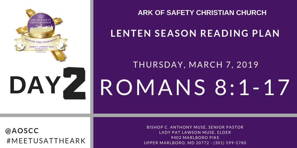 AOSCCArchive's tweet photo. In today’s #LentenReading the Apostle Paul encourages us, as heirs of God, to live by the Spirit and not by the flesh.

Read: Romans 8:1-17
#Lent #Fasting #Praying #SpiritualGrowth #MeetUsAtTheArk https://t.co/gOYydQy20A