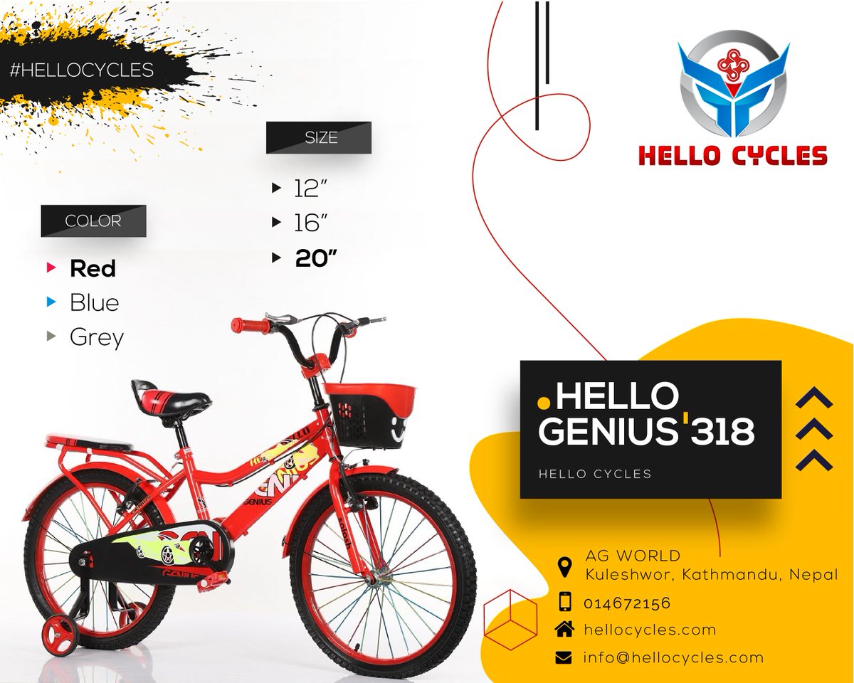 itcnepal's tweet photo. Hello Genius318 20"
#HelloGenius #Genius #Bicycle20 #KidBike #KidBicycle
#IshwarTradingCentreItahari 
#Itahari #Nepal  
#Bicycle #Cycle #Bike
🚴‍♀️ https://t.co/kGymuUVOuH
📍: https://t.co/zNi5x6dRt7
🚴‍♀️ https://t.co/h0XXGcWP8W
#HelloCycles #PedalOn
🚴‍♂️ https://t.co/7bMhLJqoZn https://t.co/LwpbPym6BO