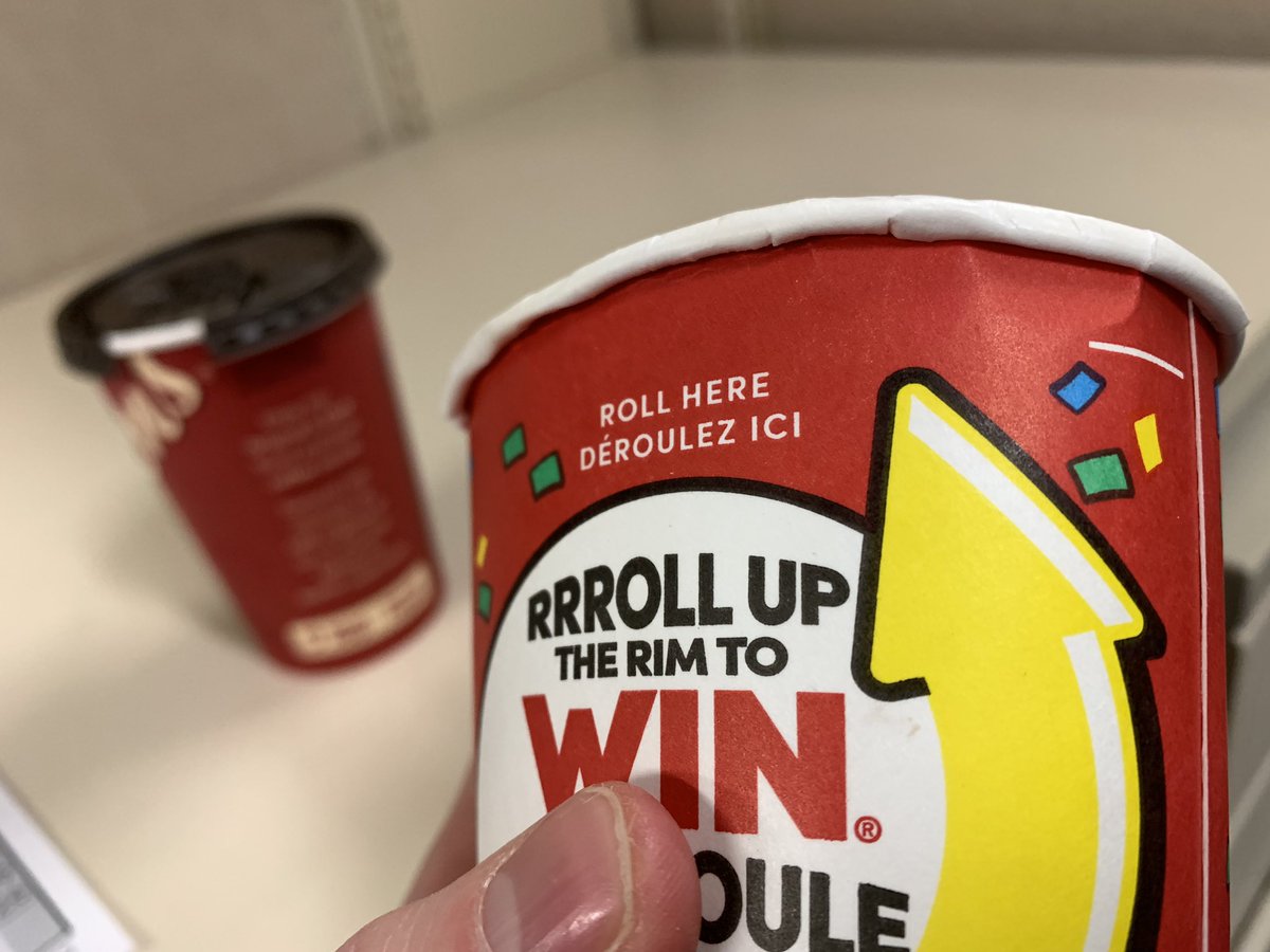 Jason_Grover's tweet photo. Watch out! Cornwall @TimHortonsYQR is giving out pre rolled Tim’s Cups. I noticed the double cup so when I removed the outside cup, the rim was clearly pre rolled.  @TimHortons https://t.co/IG8Y2VJzIO