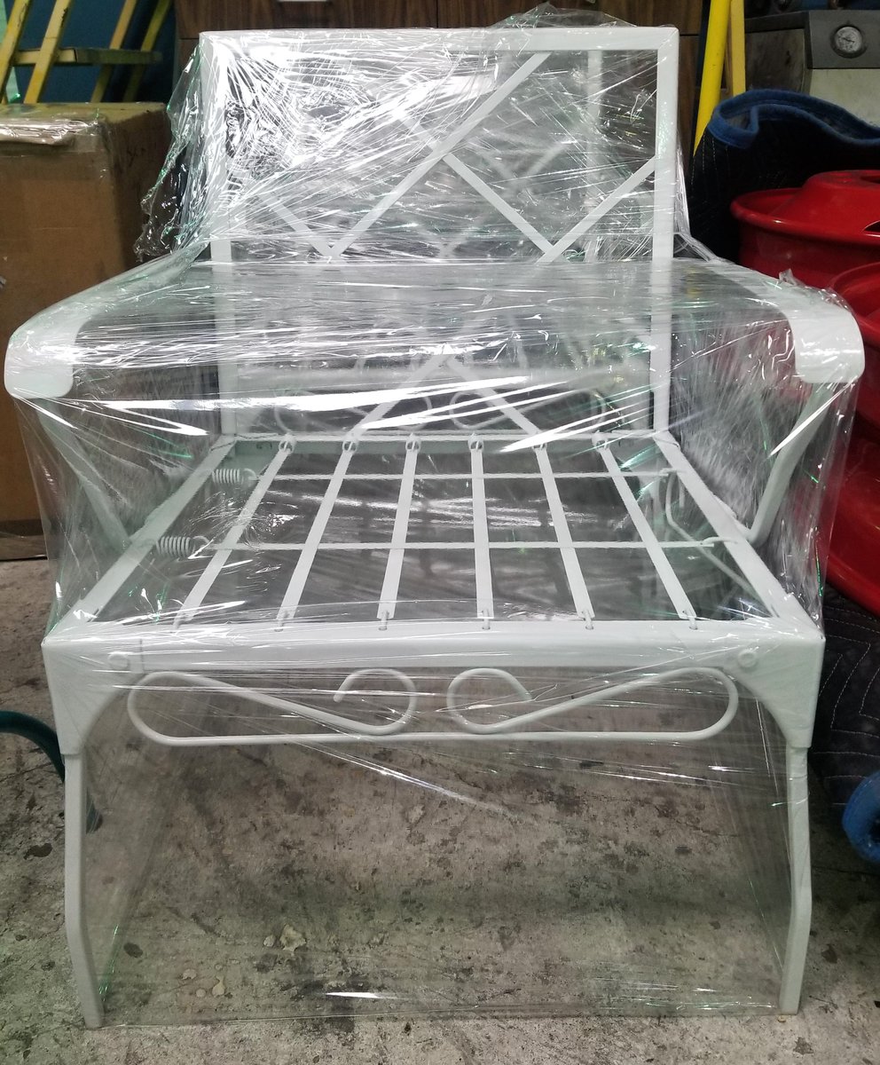 Bistro Set in Sky White🌷 Spring is right around the corner. Great time to bring your outdoor furniture to life. Come see us! Lots of colors and textures to choose from. #rusted #bistroset #outdoorfurniture #patiofurniture #blast #primer #vitracoat #skywhite #glossy #powdercoat