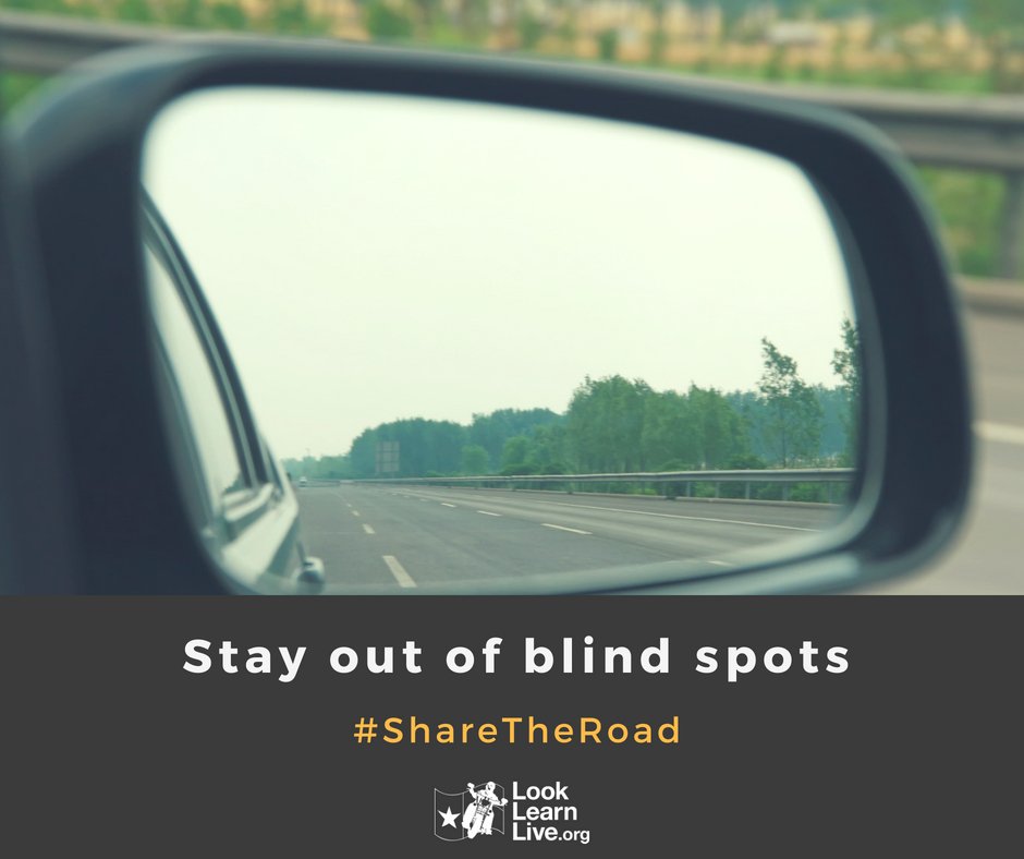 LookLearnLive's tweet photo. Stay out of blind spots. Sharing the road is a two-way street. #RiderTips #MotorcycleSafety #ShareTheRoad #LookLearnLive #RideDefensively https://t.co/ufl7j66ccM