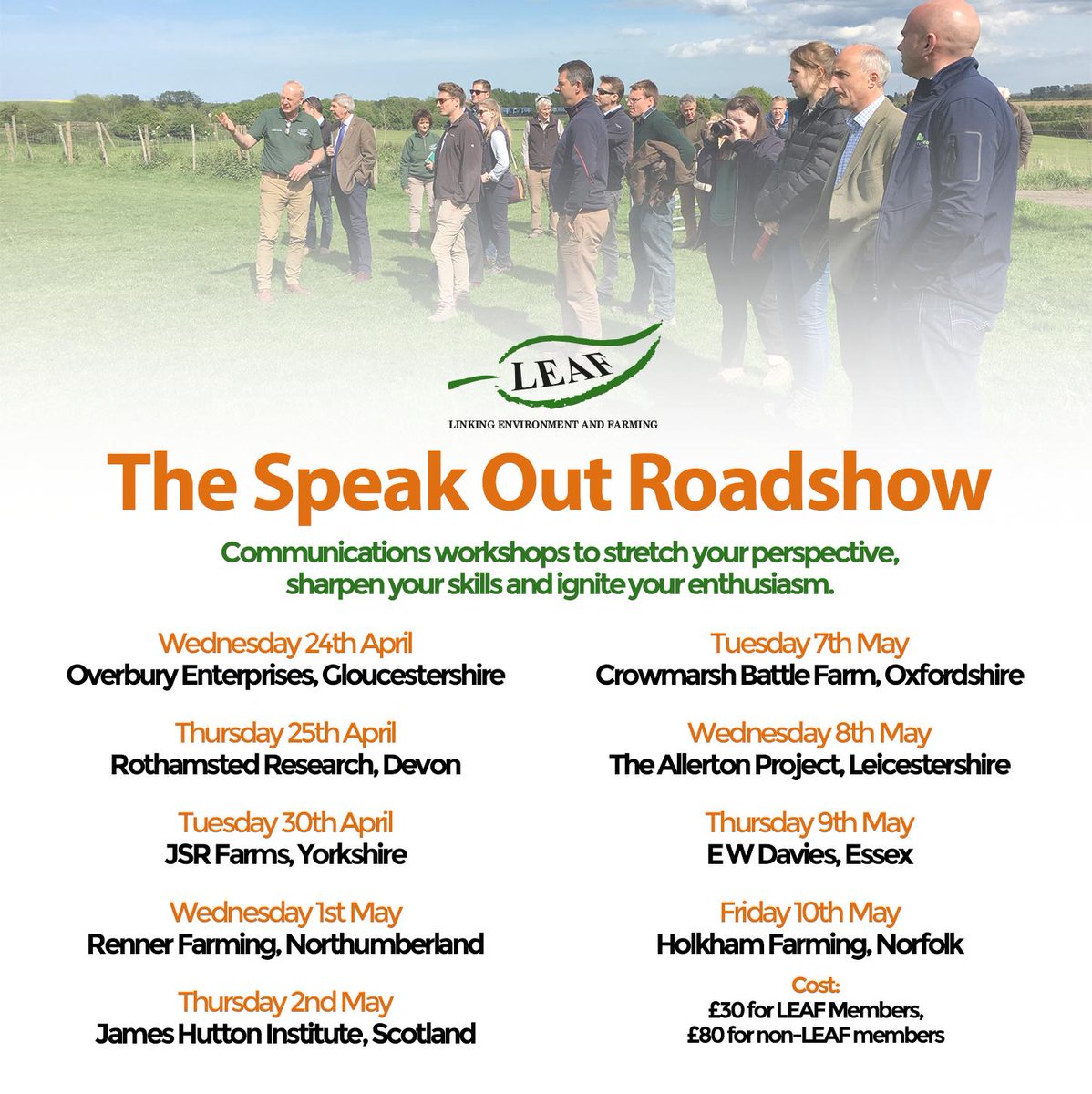 Looking to further your communications skills to best tell your farming story? 

The Speak Out roadshow is coming to place near you! 9 workshops across the UK in April and May. More info: leafuk.org/news-and-media… <a href="/IFarmers/">Innovative Farmers</a>