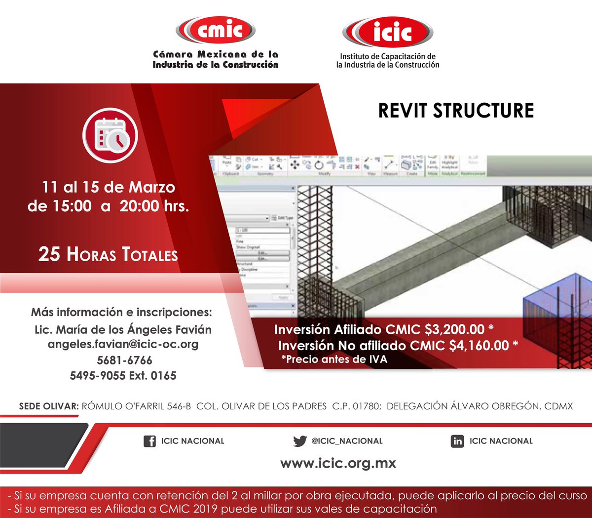 ICIC_Nacional's tweet image. Y si diseñar estructuras es tu pasión, te invitamos al #curso de &quot;#RevitStructure&quot; que impartiremos del 11 al 15 de marzo.
⏰ 15:00 a 20:00 Hrs. 
👉 Aparta tu lugar que el cupo es limitado.